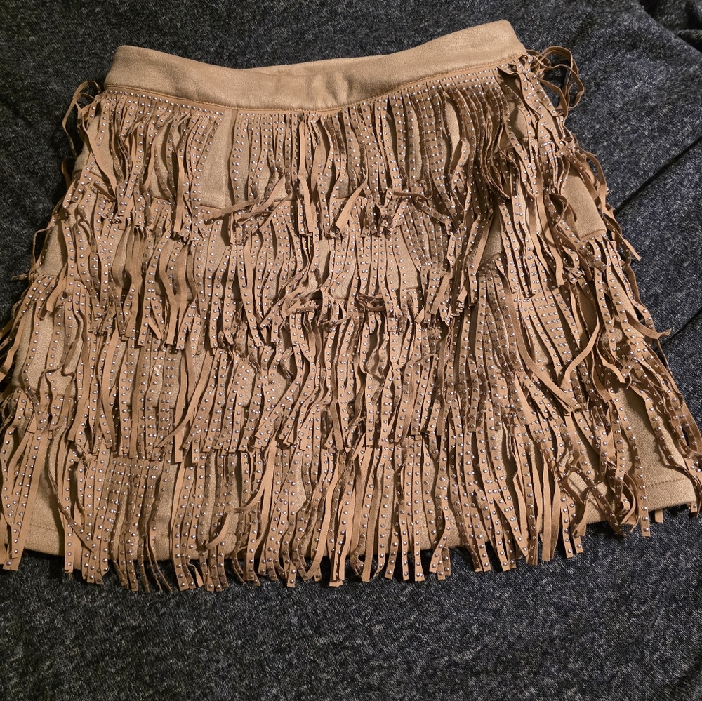 Pink Lily Tan Ruffled Mini Skirt for Night Out